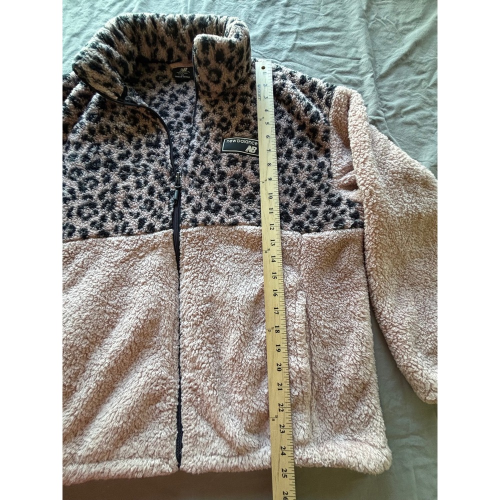 New Balance Womens XL Leopard Print Sherpa Fleece Full Zip Jacket Pink Black - Picture 4 of 6